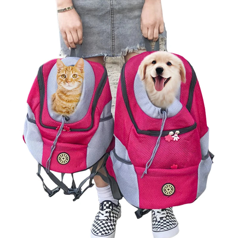 Portable Outdoor Pet Dog Carrier Travel Backpack - Front Bag Double Shoulder Mesh Backpack Head