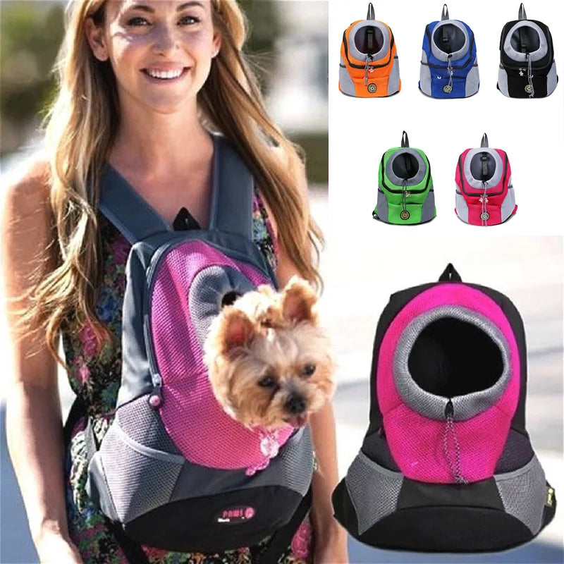 Portable Outdoor Pet Dog Carrier Travel Backpack - Front Bag Double Shoulder Mesh Backpack Head