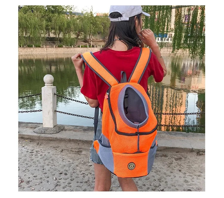 Portable Outdoor Pet Dog Carrier Travel Backpack - Front Bag Double Shoulder Mesh Backpack Head