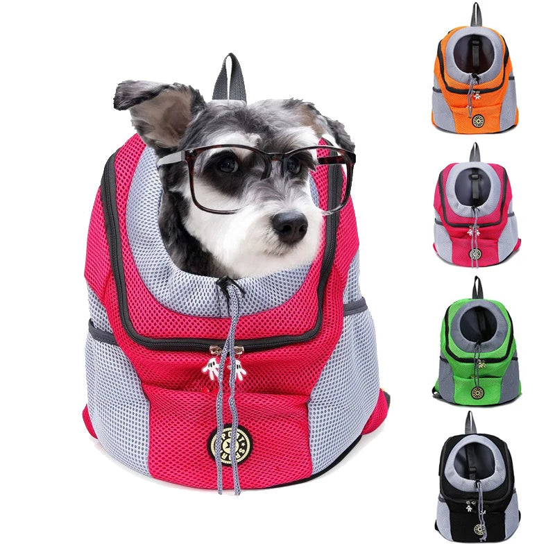 Portable Outdoor Pet Dog Carrier Travel Backpack - Front Bag Double Shoulder Mesh Backpack Head