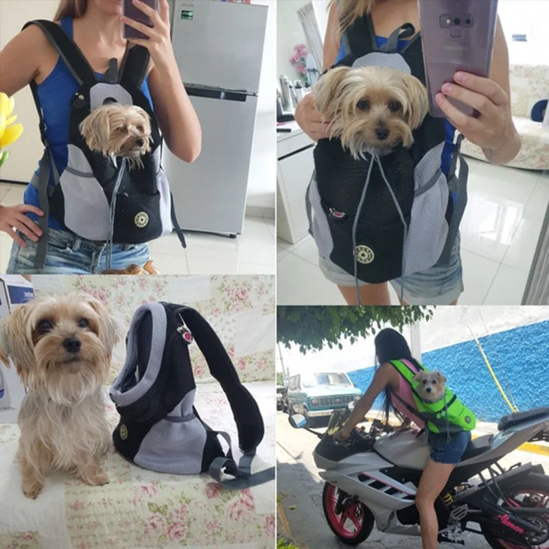 Portable Outdoor Pet Dog Carrier Travel Backpack - Front Bag Double Shoulder Mesh Backpack Head