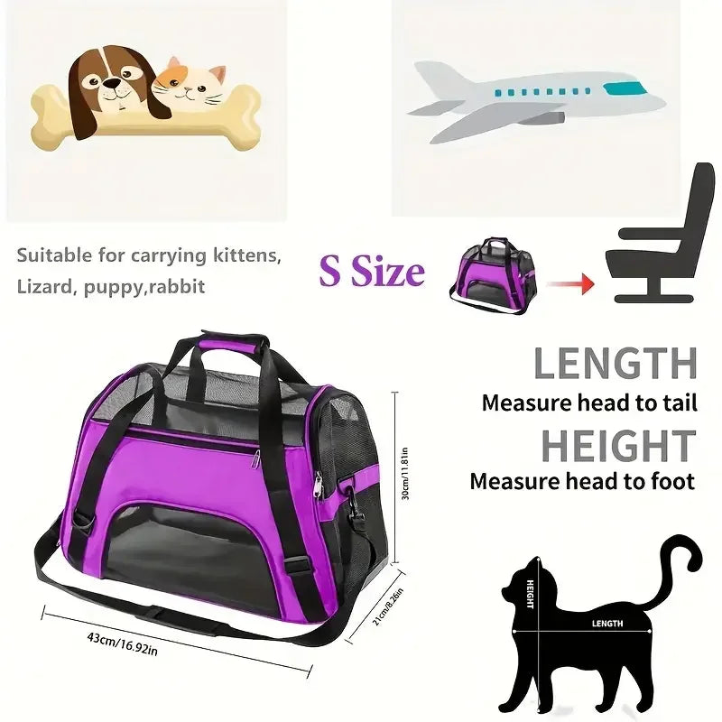 Portable Pet Carrier Bag - Breathable Mesh Travel Bags for Small Dogs, Cats & Puppies