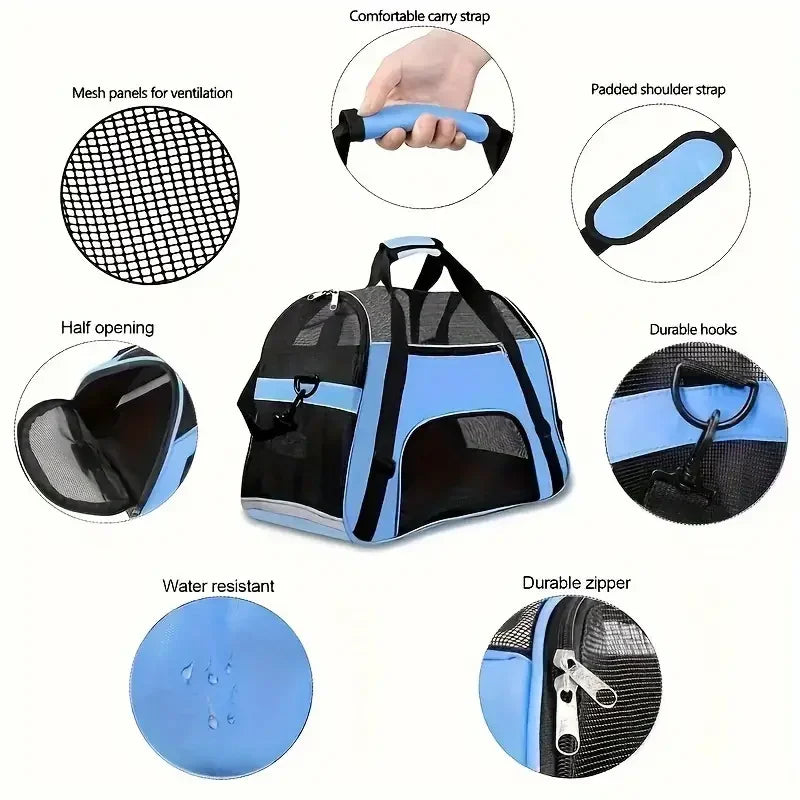 Portable Pet Carrier Bag - Breathable Mesh Travel Bags for Small Dogs, Cats & Puppies