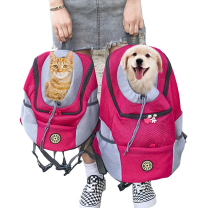 Portable Outdoor Pet Dog Carrier Travel Backpack - Front Bag Double Shoulder Mesh Backpack Head