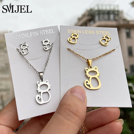 Gold-Tone Cat Jewelry Set