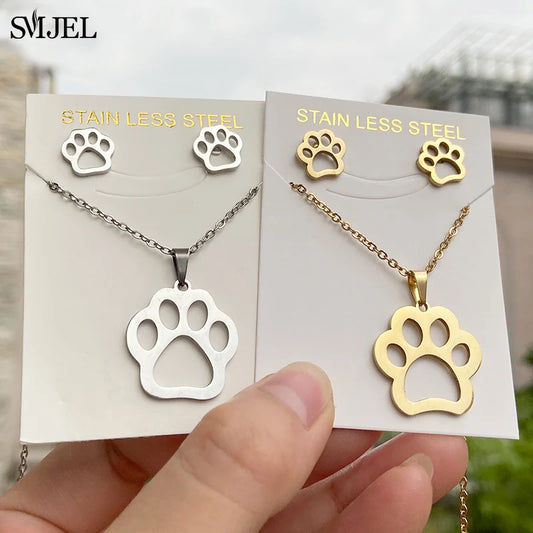 Gold-Tone Paw Print Jewelry Set