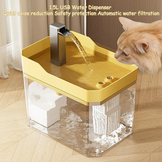 1.5L Cat Water Fountain - Auto Filter, USB Anti-Dry Burning Recirculate Filtering Water Dispenser with Pump